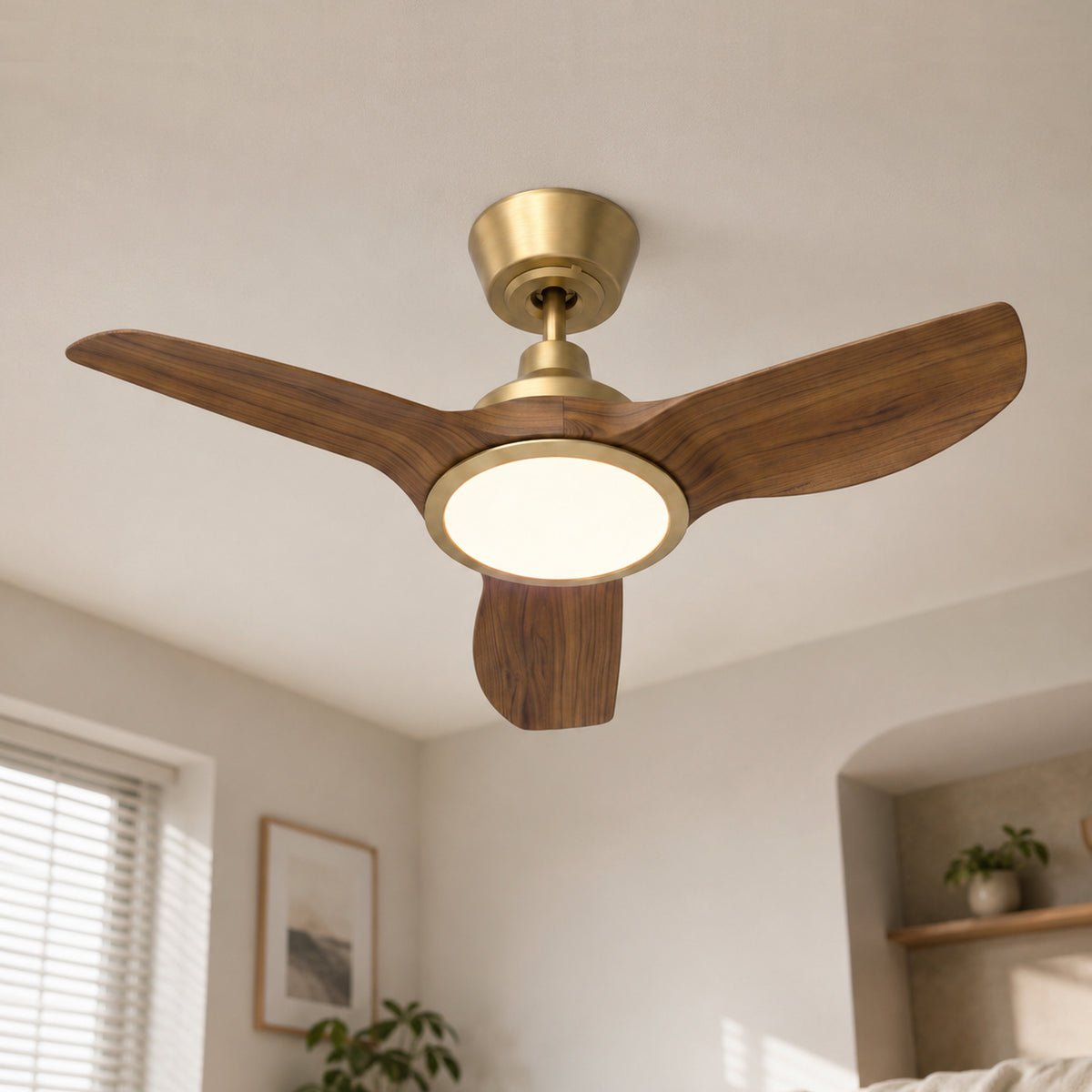 36-Inch Downrod Mount 3-Blade Ceiling Fan with Light and Remote Control
