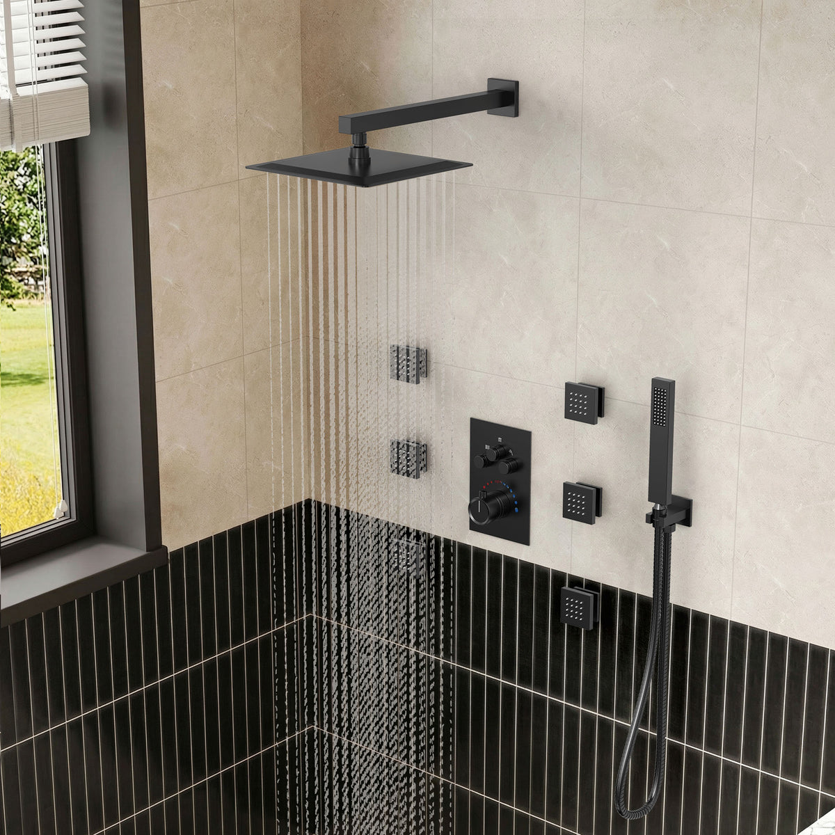 12-Inch Wall-Mounted Three-Function Thermostatic Shower System