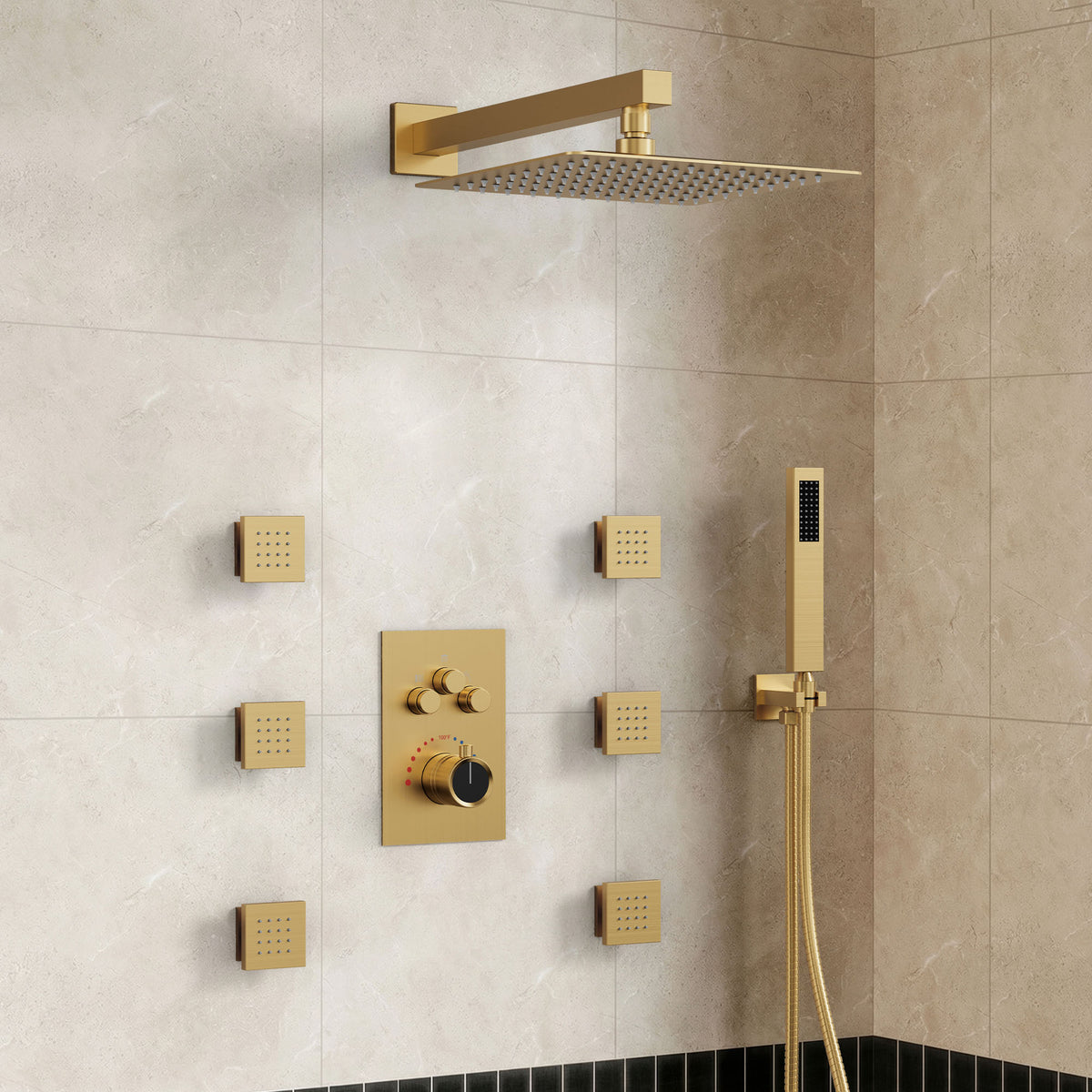 12-Inch Wall-Mounted Three-Function Thermostatic Shower System
