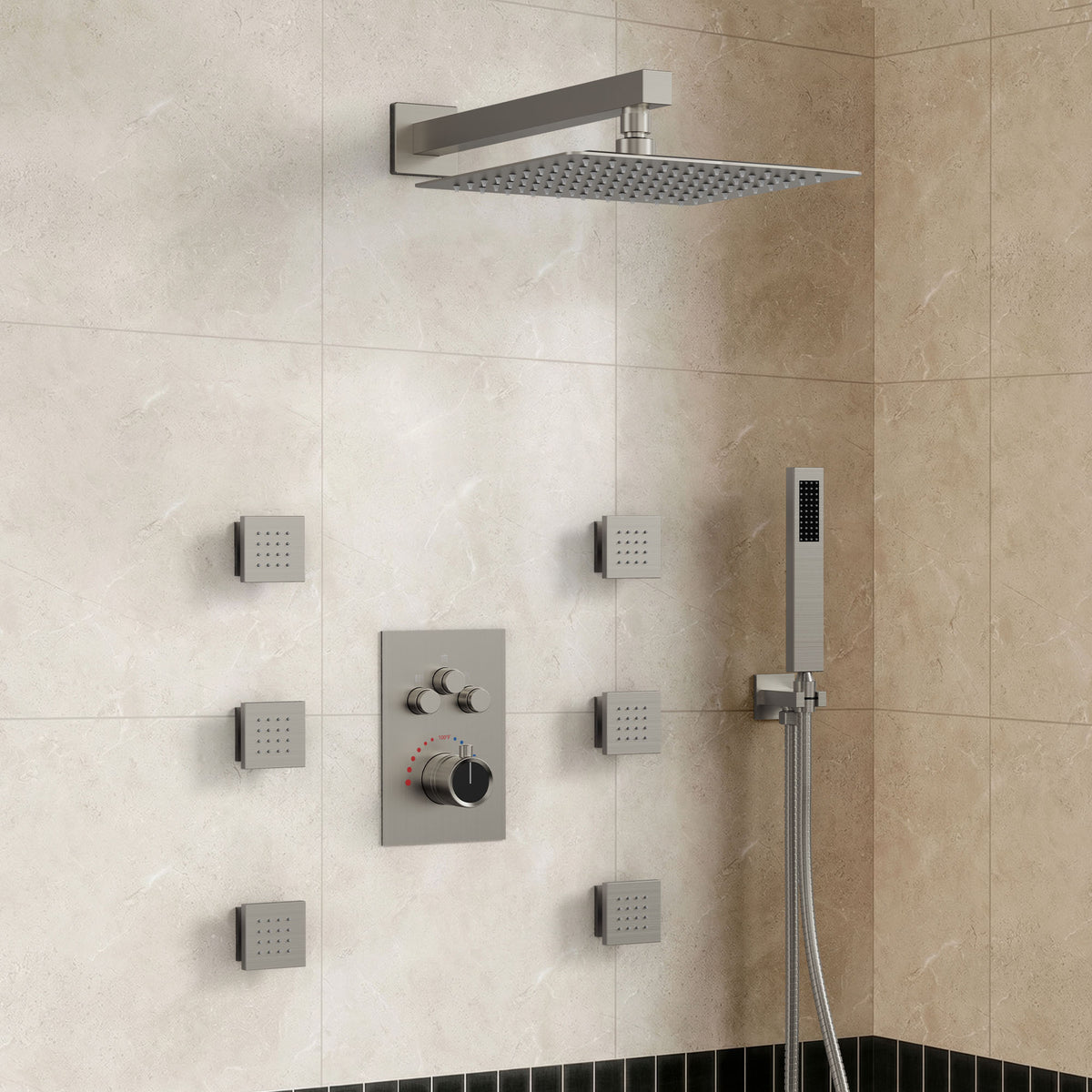 12-Inch Wall-Mounted Three-Function Thermostatic Shower System