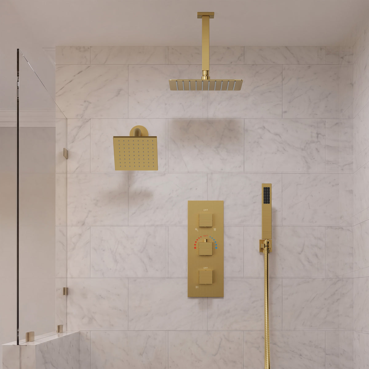 Ceiling-Mounted Thermostatic Shower System with Dual Rainfall Heads