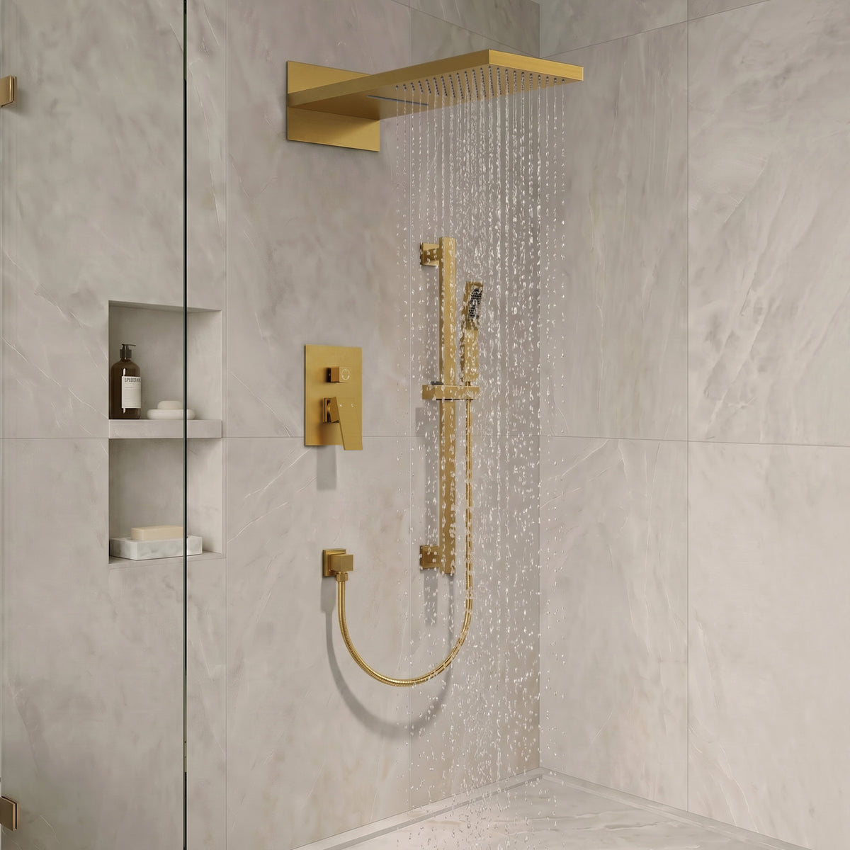 22-Inch Rainfall Wall-Mounted Shower System with Waterfall and Handheld Spray