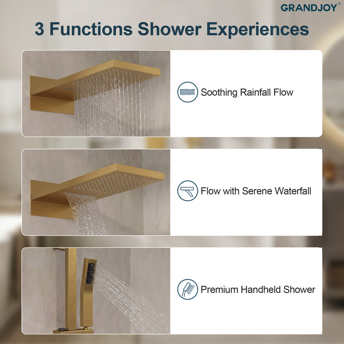 22-Inch Rainfall Wall-Mounted Shower System with Waterfall and Handheld Spray