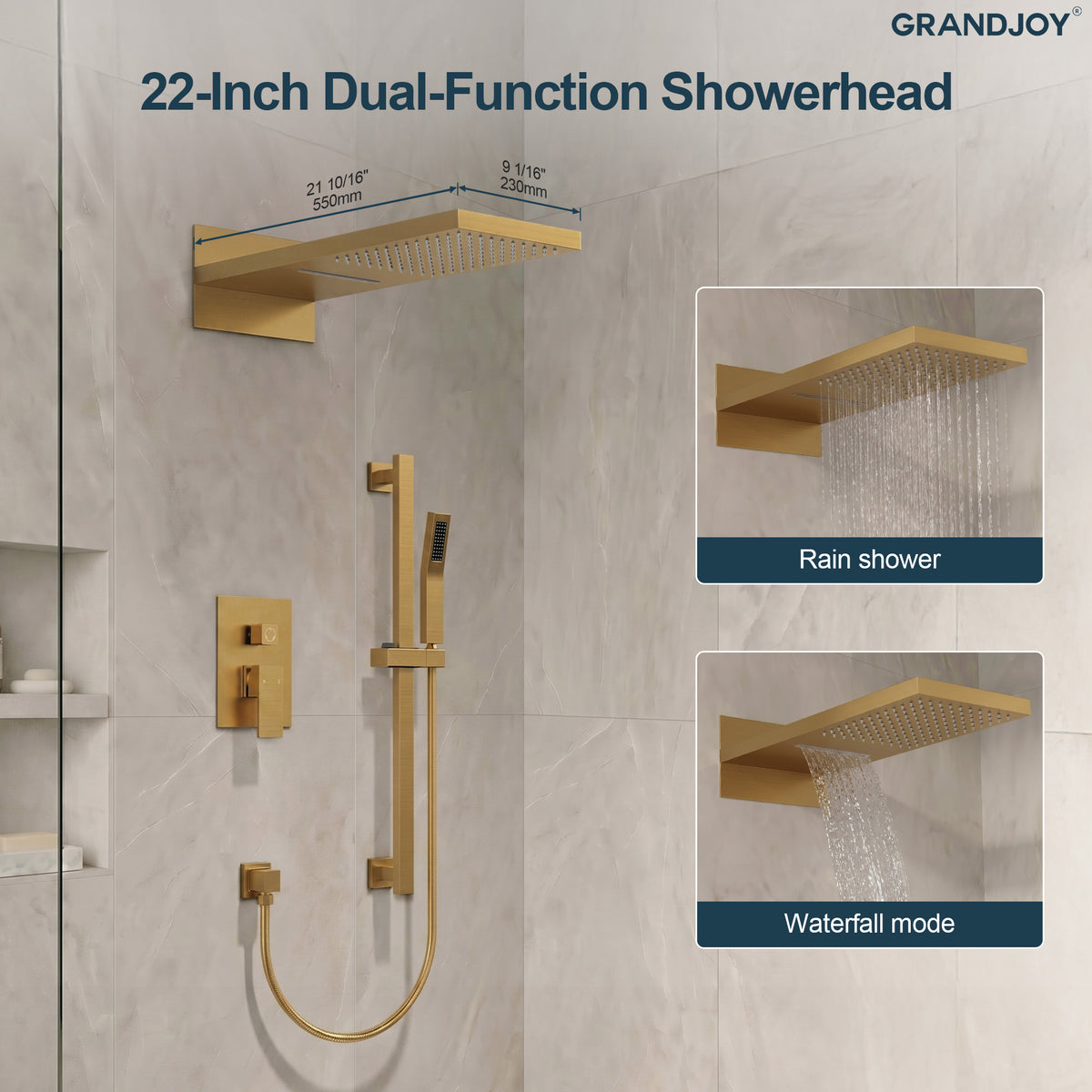 22-Inch Rainfall Wall-Mounted Shower System with Waterfall and Handheld Spray