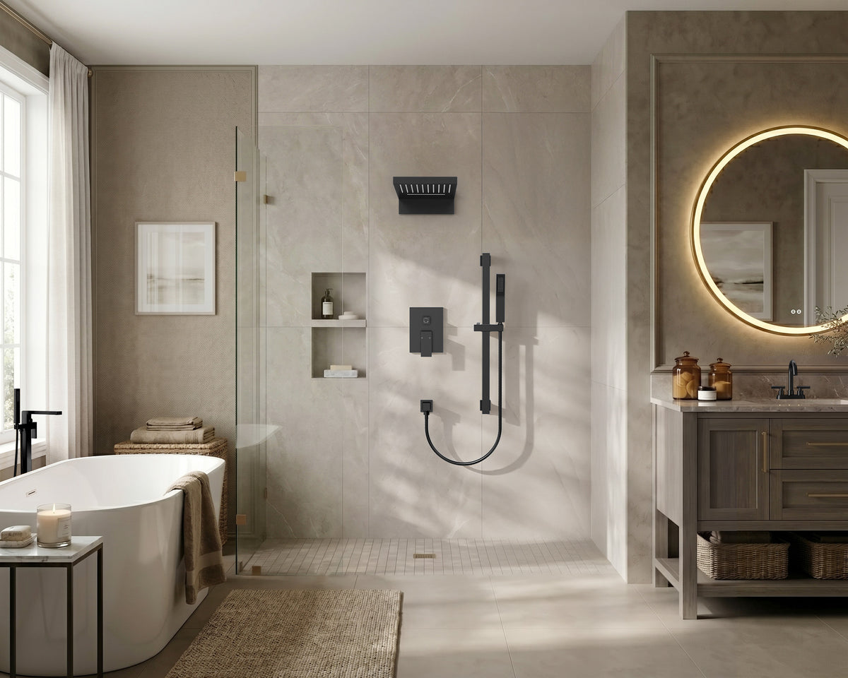 22-Inch Rainfall Wall-Mounted Shower System with Waterfall and Handheld Spray