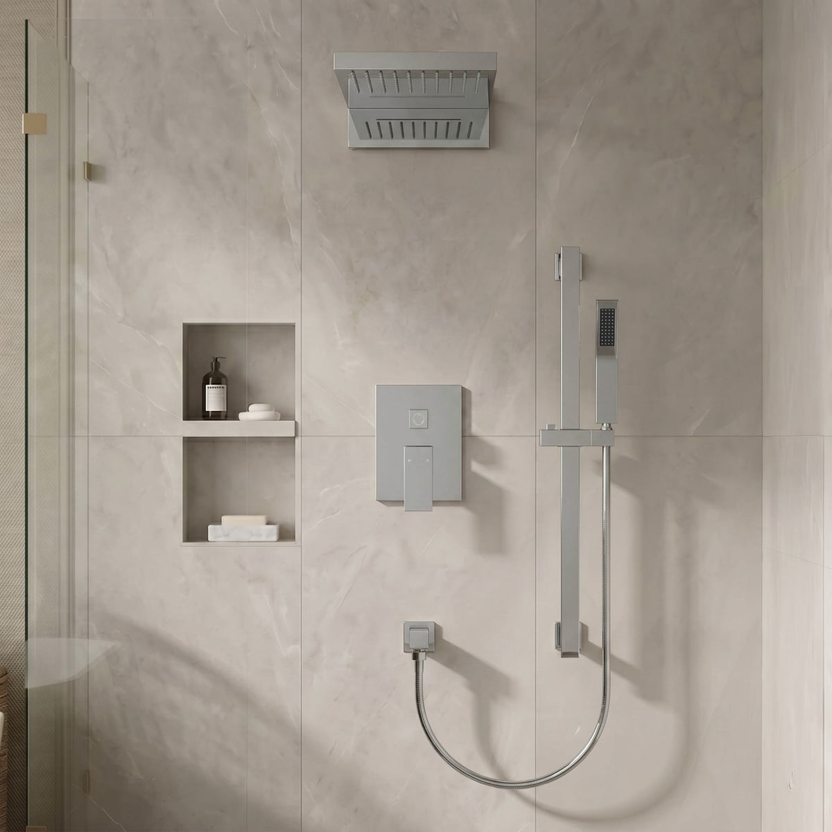 22-Inch Rainfall Wall-Mounted Shower System with Waterfall and Handheld Spray