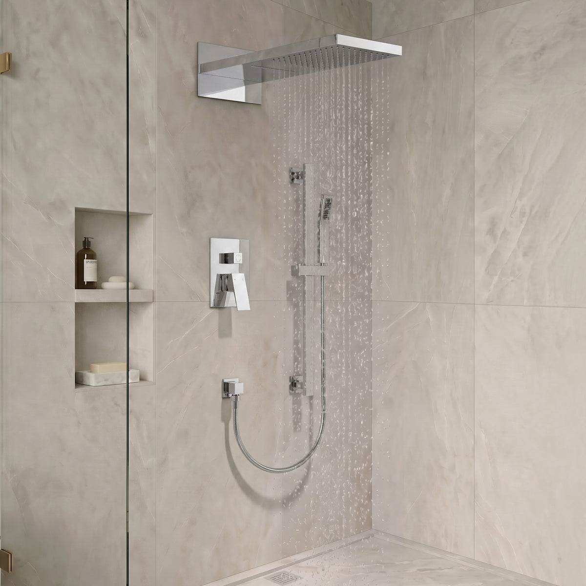 22-Inch Rainfall Wall-Mounted Shower System with Waterfall and Handheld Spray