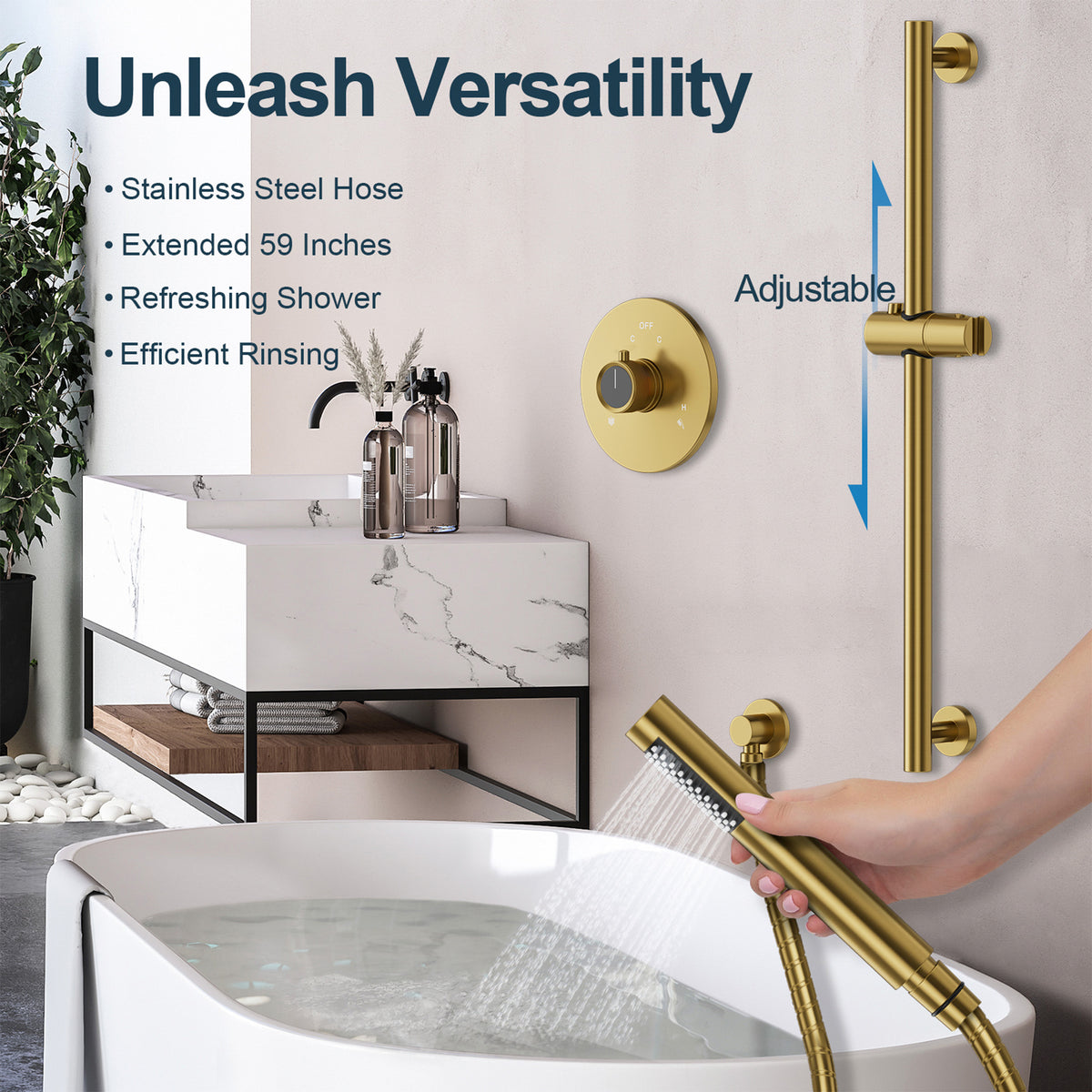 Wall-Mounted Rainfall Shower System with Adjustable Slide-Bar Handheld