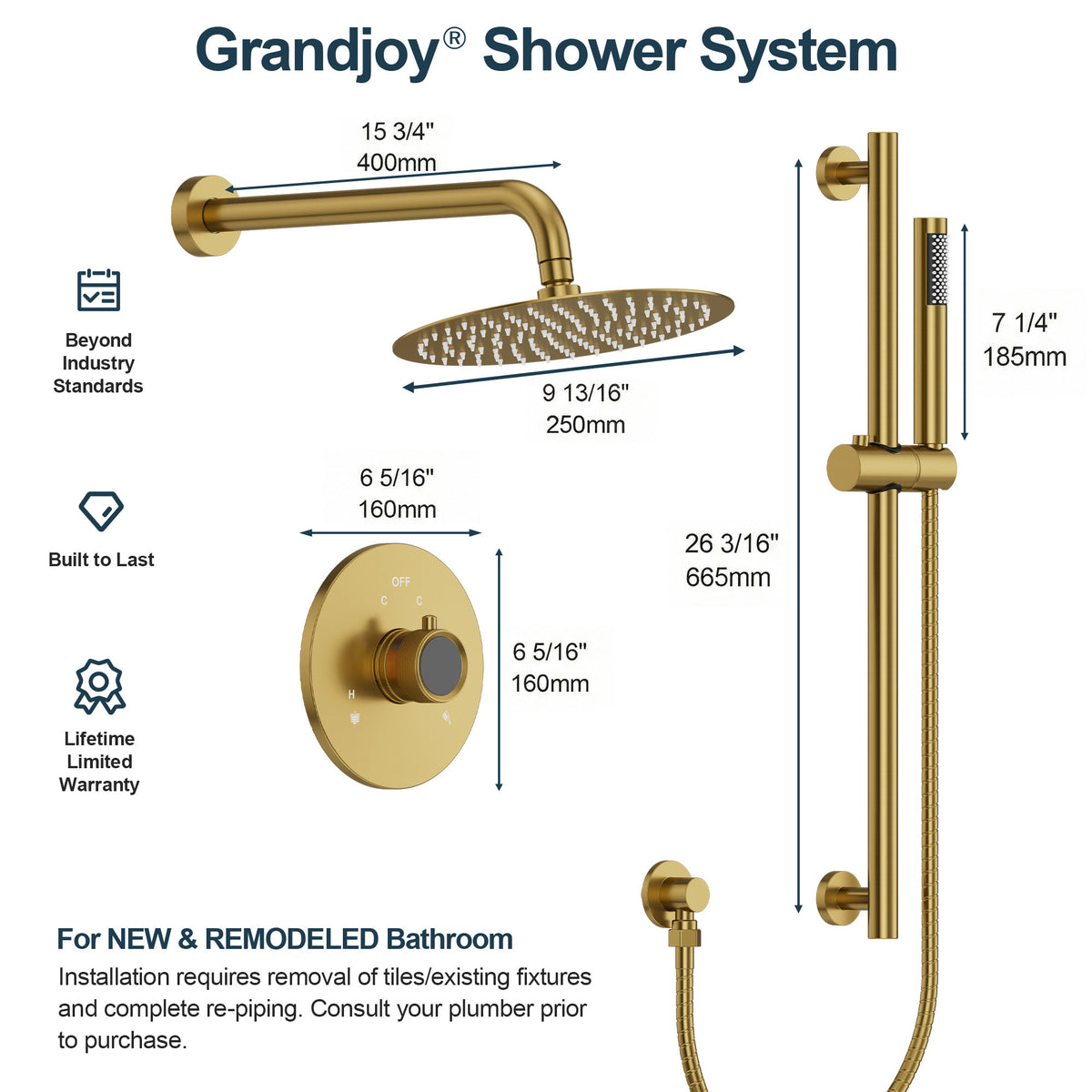 Wall-Mounted Rainfall Shower System with Adjustable Slide-Bar Handheld
