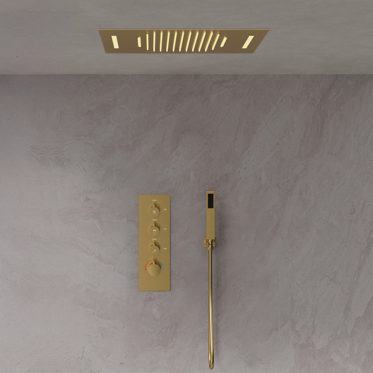 LED Ceiling-Mounted Thermostatic Rainfall and Waterfall Shower System