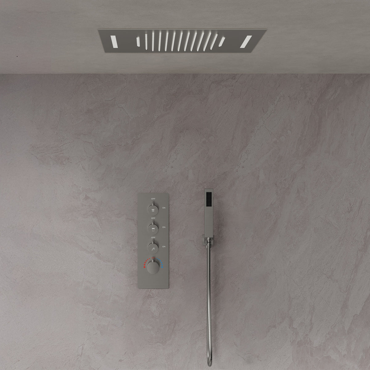 LED Ceiling-Mounted Thermostatic Rainfall and Waterfall Shower System