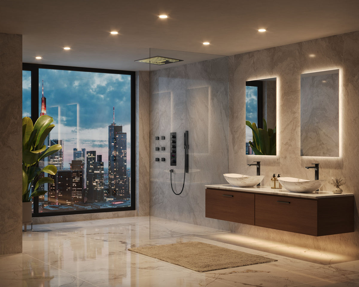 LED Ceiling-Mounted Thermostatic Shower System with Body Jets