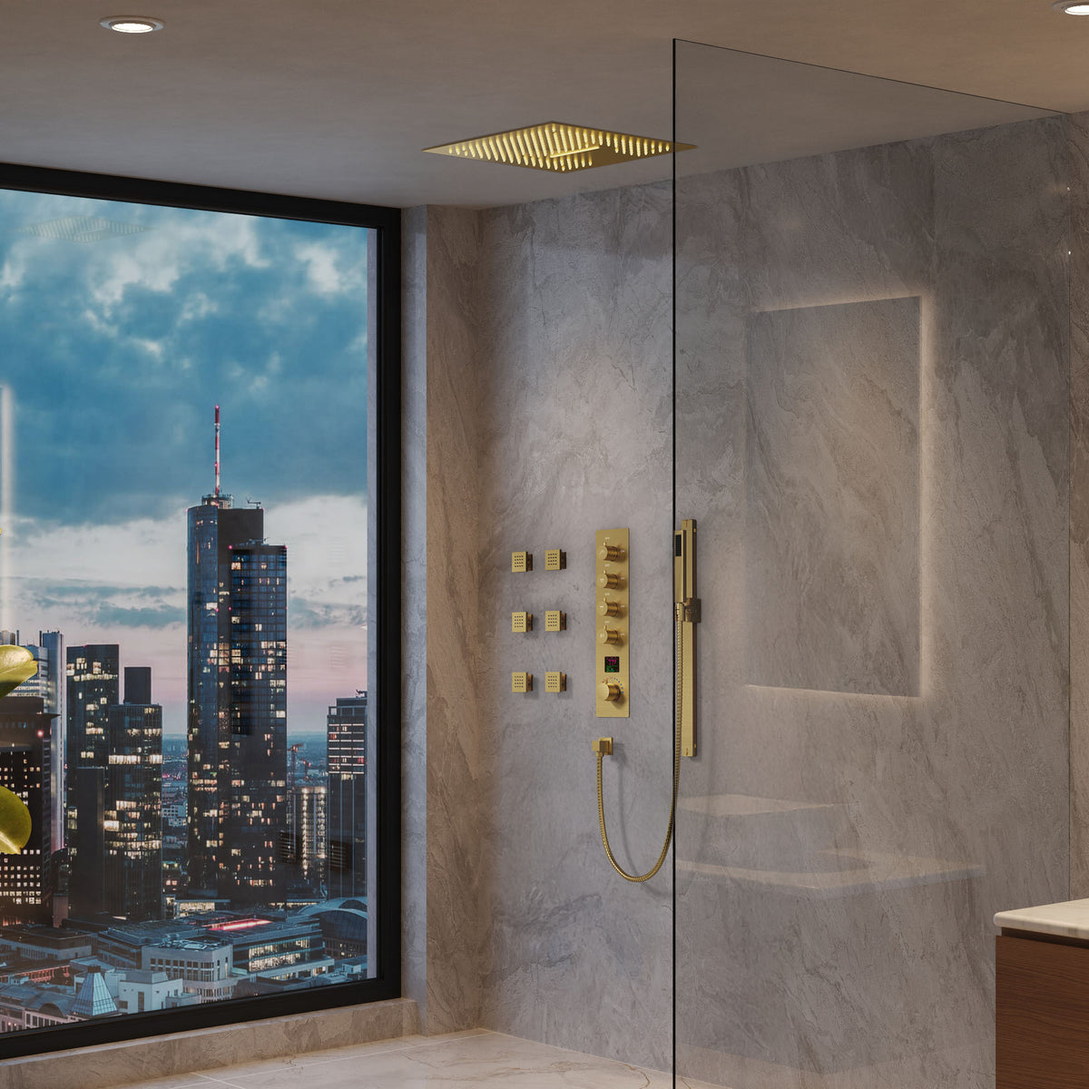LED Ceiling-Mounted Thermostatic Shower System with Body Jets