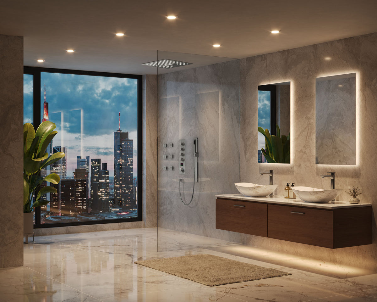 LED Ceiling-Mounted Thermostatic Shower System with Body Jets
