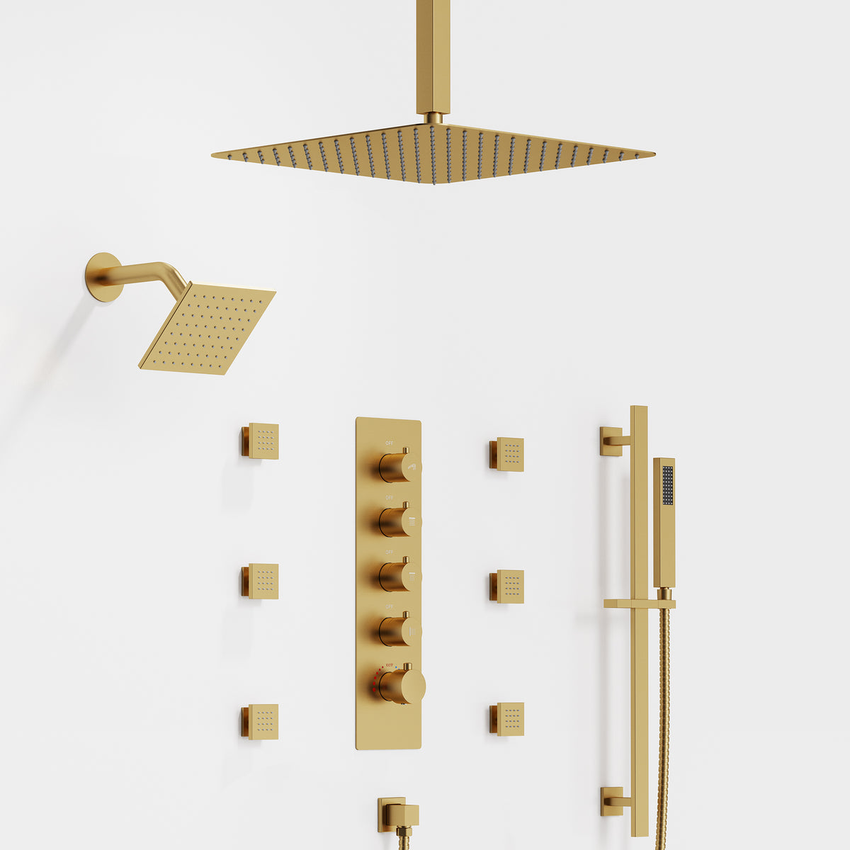 Ceiling-Mounted Thermostatic Dual Rainfall Shower System with Handheld