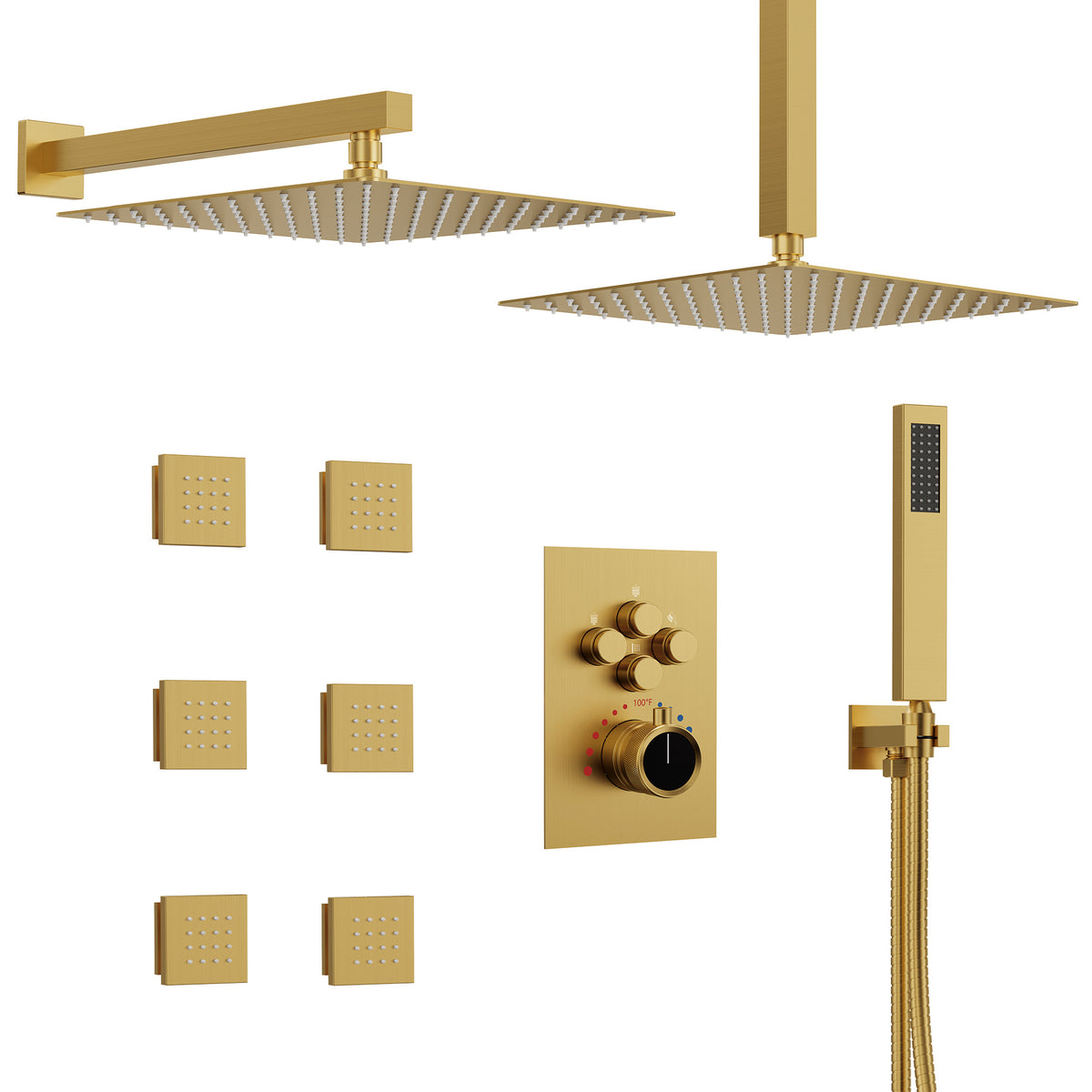Square Wall-Mounted Dual Shower System with Body Jets