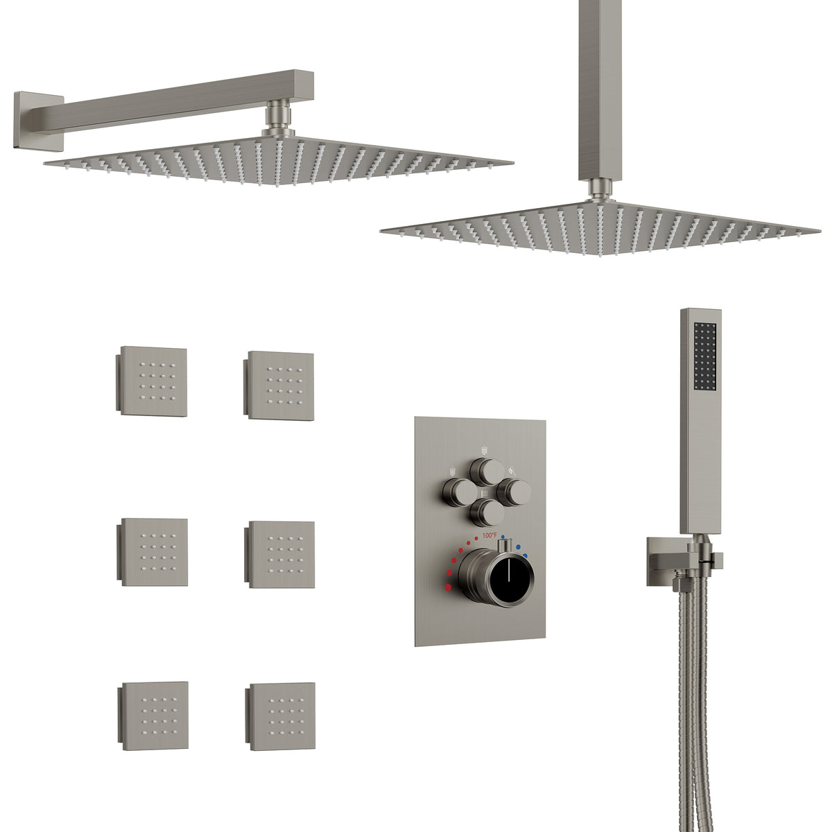 Square Wall-Mounted Dual Shower System with Body Jets