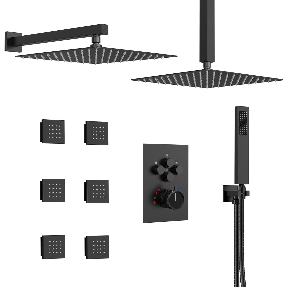 Square Wall-Mounted Dual Shower System with Body Jets
