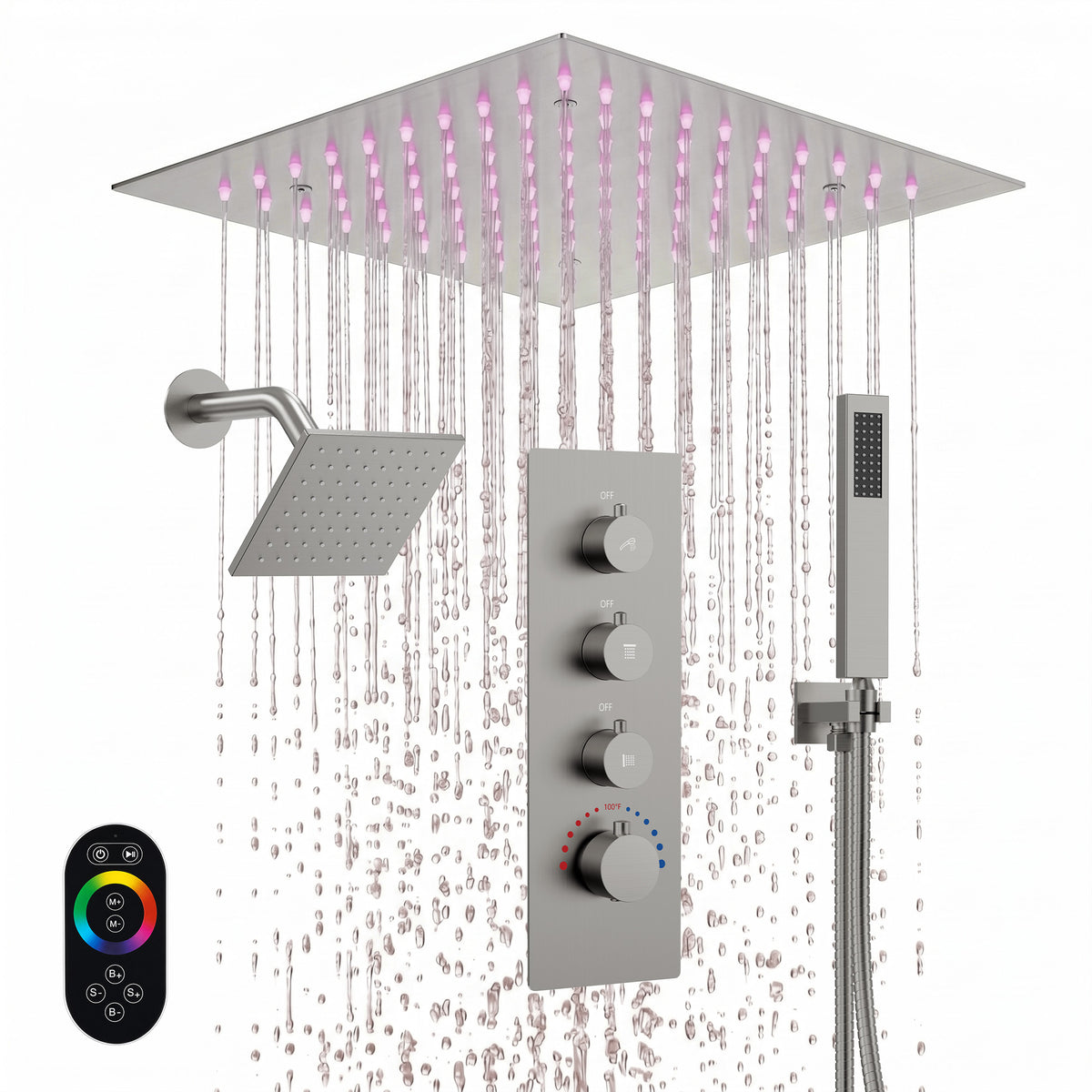 LED Ceiling-Mounted Thermostatic Dual Shower System with Handheld