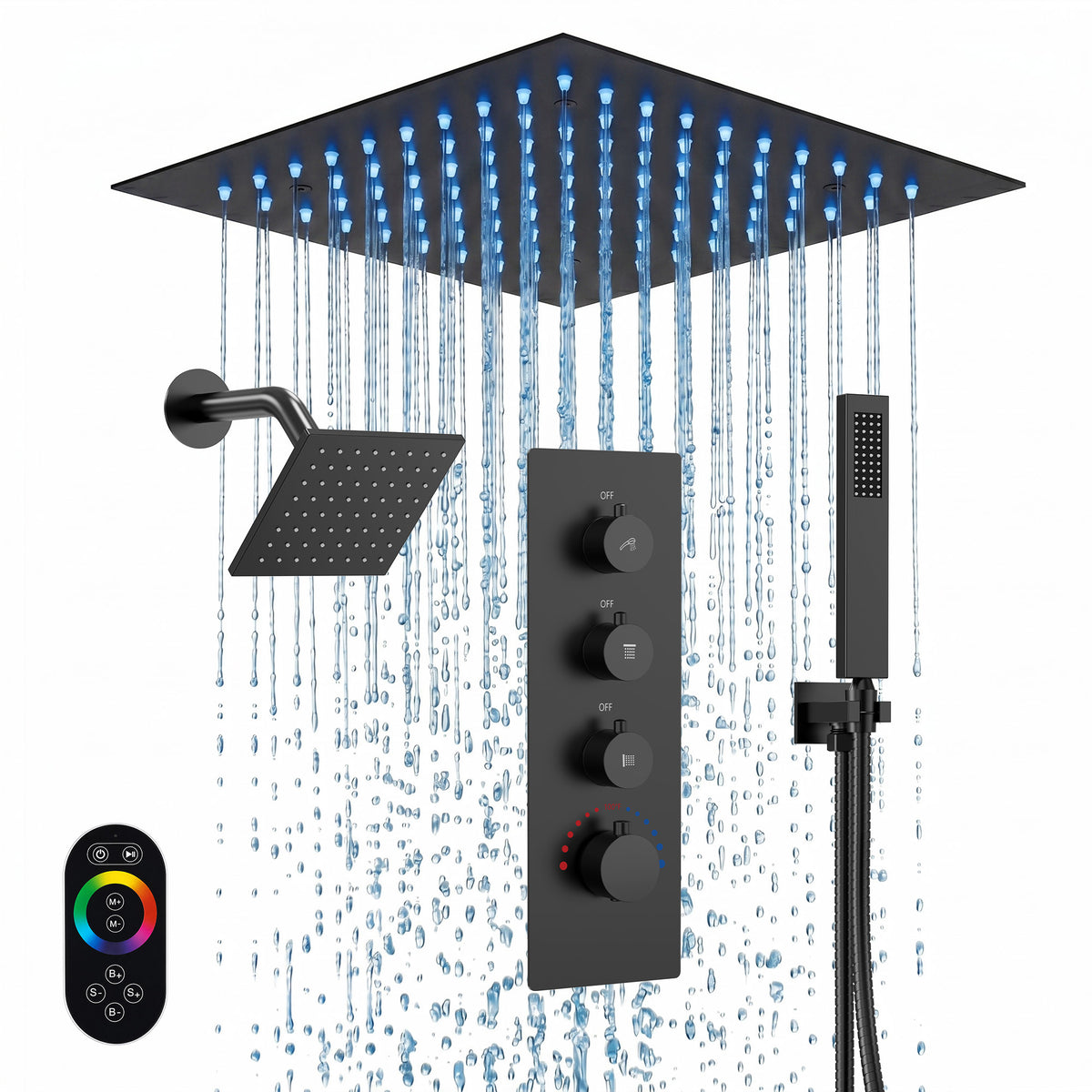 LED Ceiling-Mounted Thermostatic Dual Shower System with Handheld