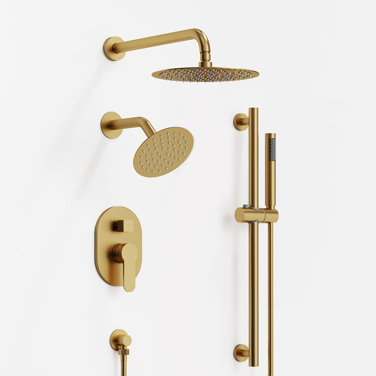 Round Wall-Mounted Dual Shower System with Handheld Spray