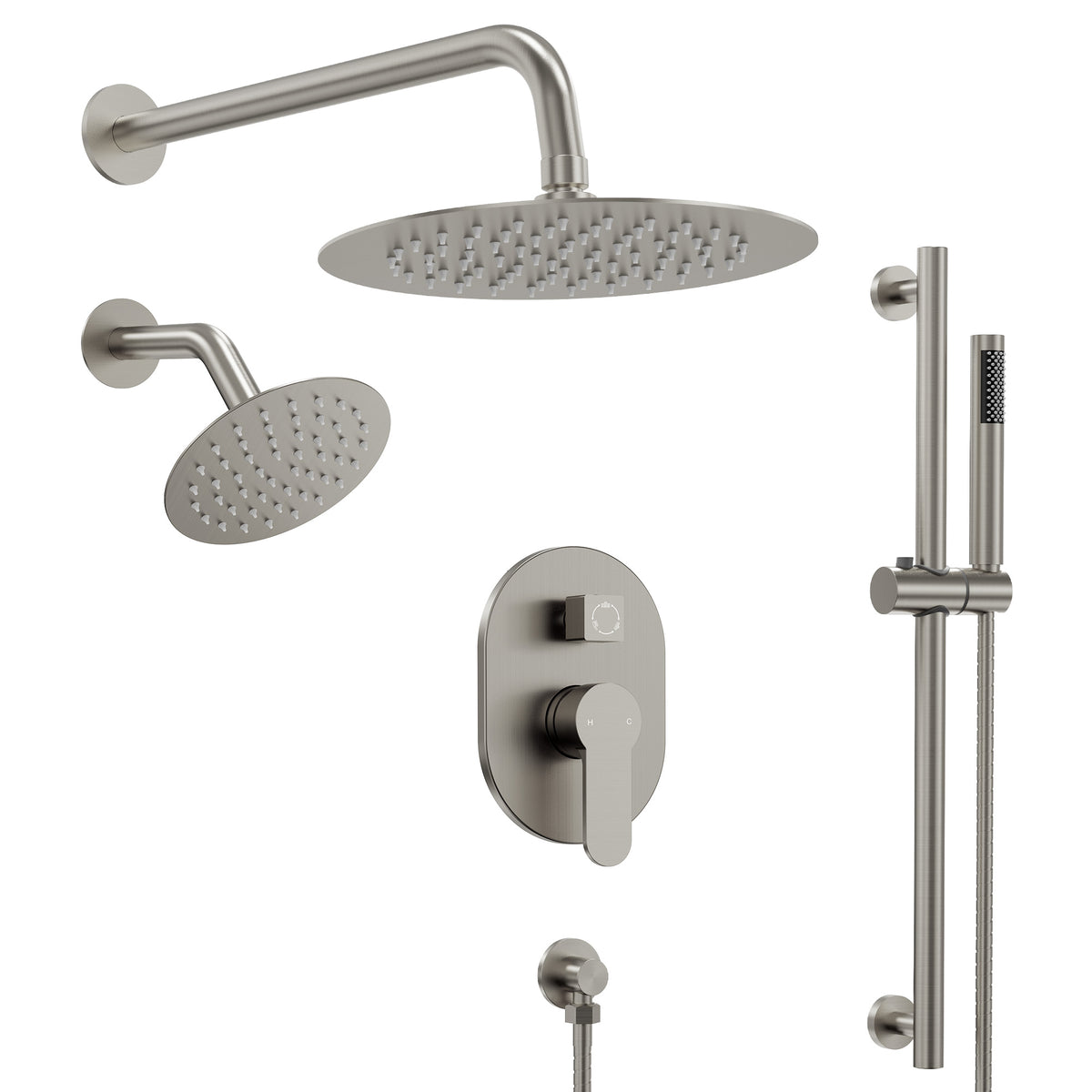 Round Wall-Mounted Dual Shower System with Handheld Spray