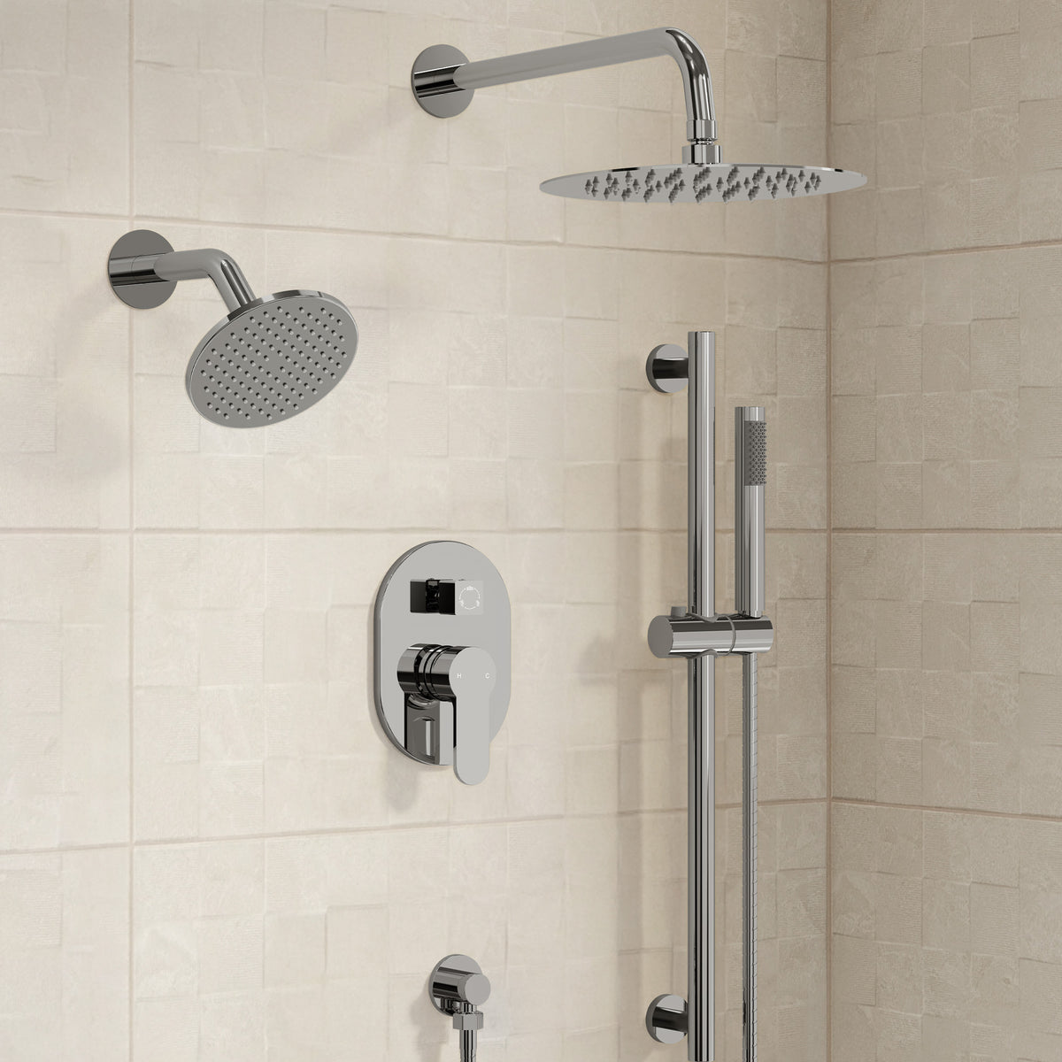 Round Wall-Mounted Dual Shower System with Handheld Spray
