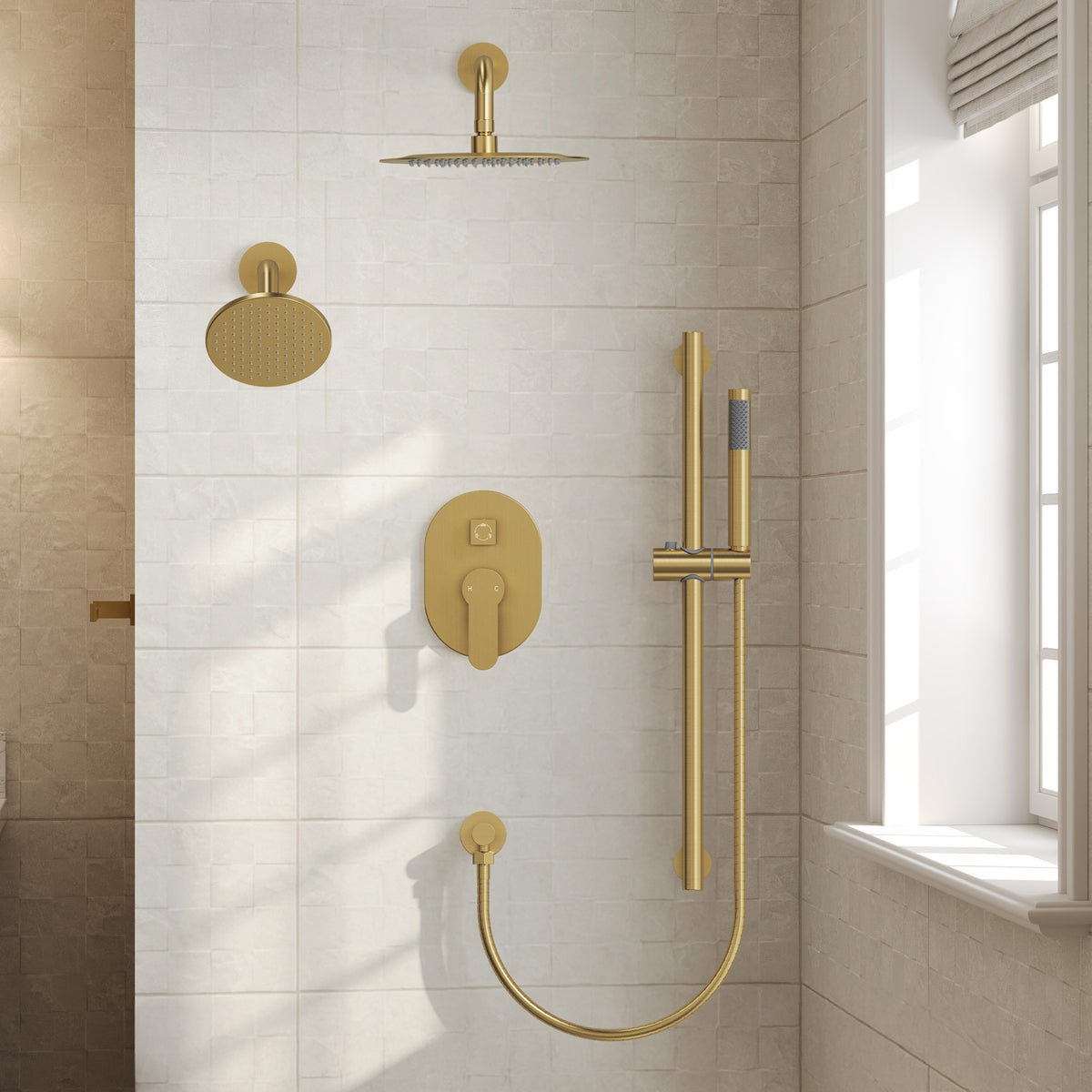 Round Wall-Mounted Dual Shower System with Handheld Spray