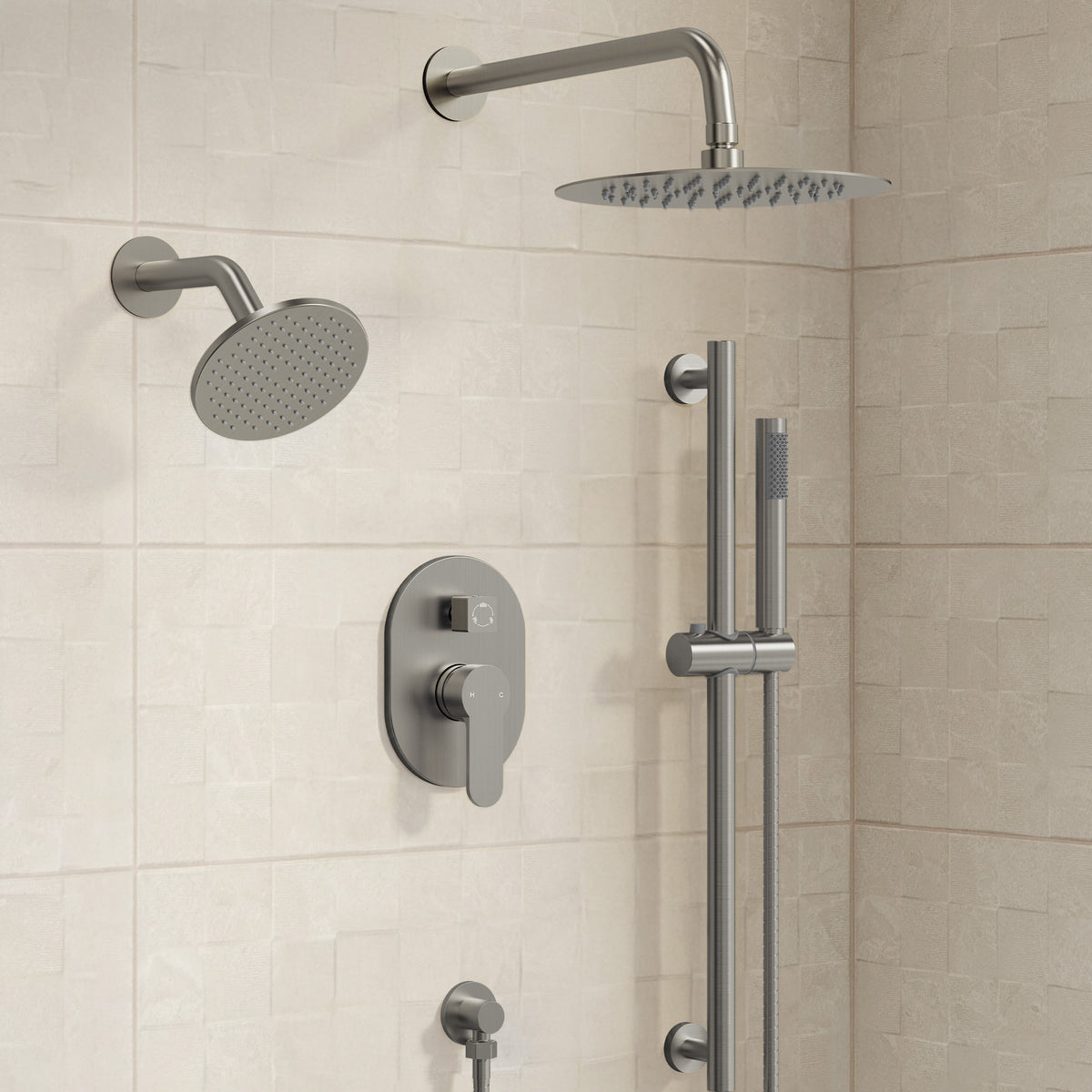 Round Wall-Mounted Dual Shower System with Handheld Spray