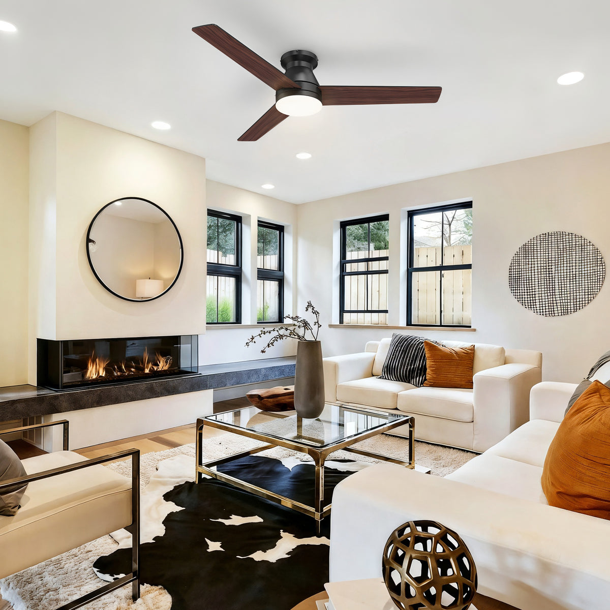 52-Inch Flush Mount 3-Blade Ceiling Fan with Light and Remote Control