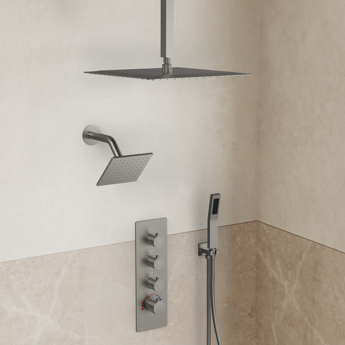 16-Inch Ceiling-Mounted Dual-Head Shower System with Handheld Sprayer