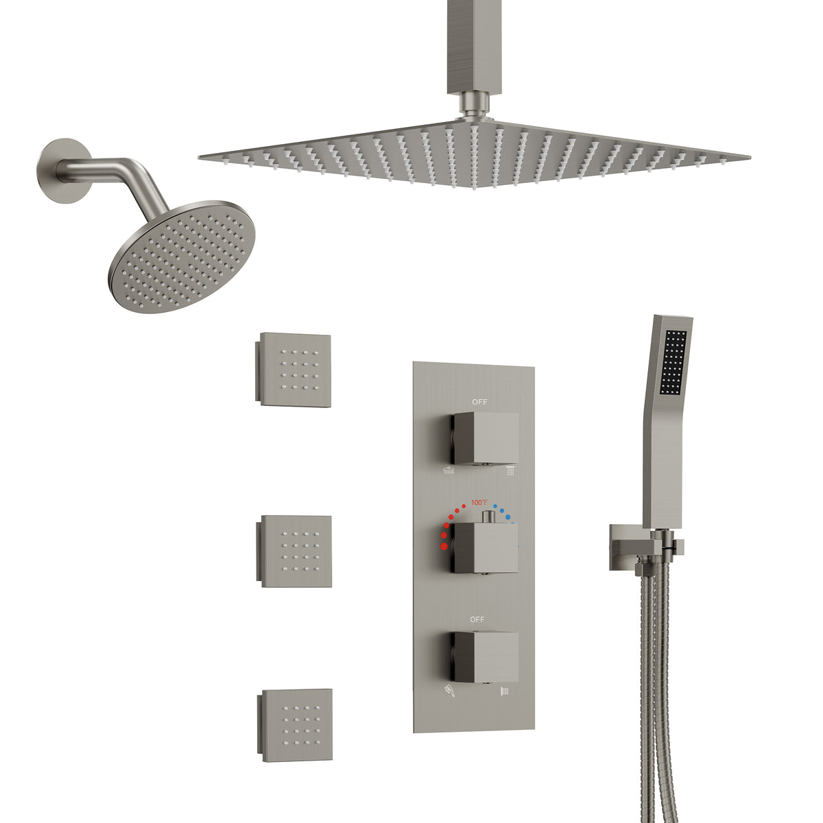Ceiling-Mounted Multi-Spray Shower System with Adjustable Secondary Head