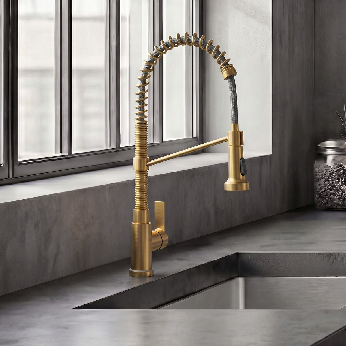 Single-Handle Pre-Rinse Spring Pull-Down Kitchen Faucet