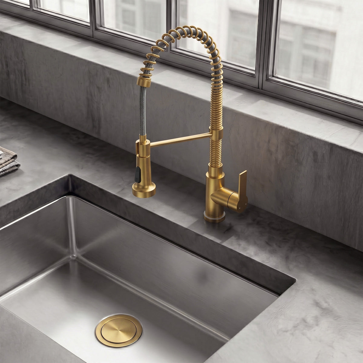 Single-Handle Pre-Rinse Spring Pull-Down Kitchen Faucet