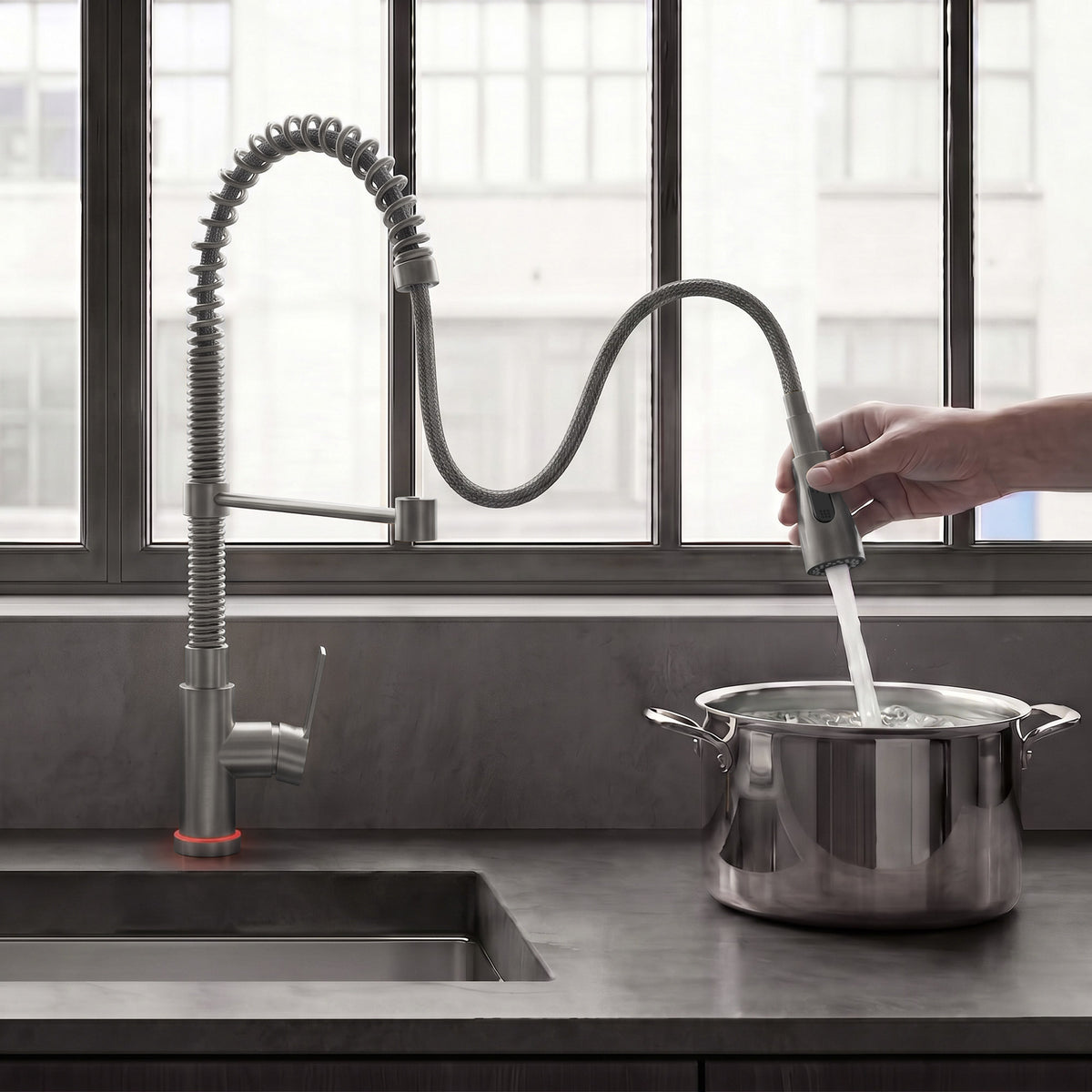 Single-Handle Pre-Rinse Spring Pull-Down Kitchen Faucet