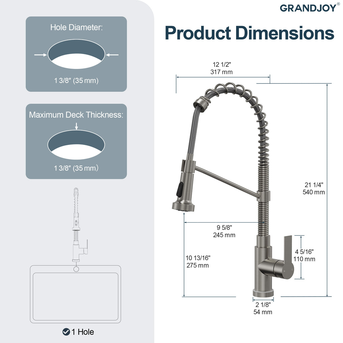 Single-Handle Pre-Rinse Spring Pull-Down Kitchen Faucet