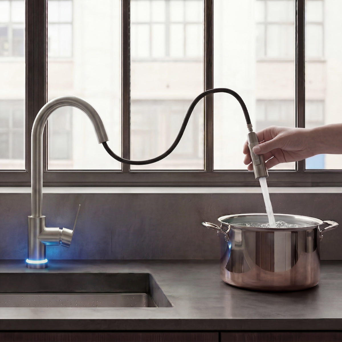 Single-Handle Pull-Down Kitchen Faucet With Dual Spray Modes