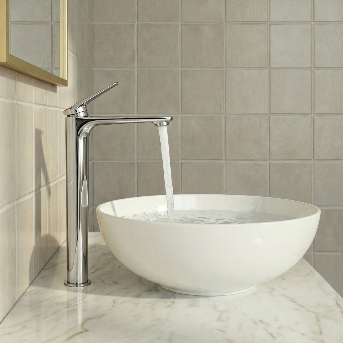 Single-Handle Vessel Bathroom Sink Faucet With Pop-Up Drain