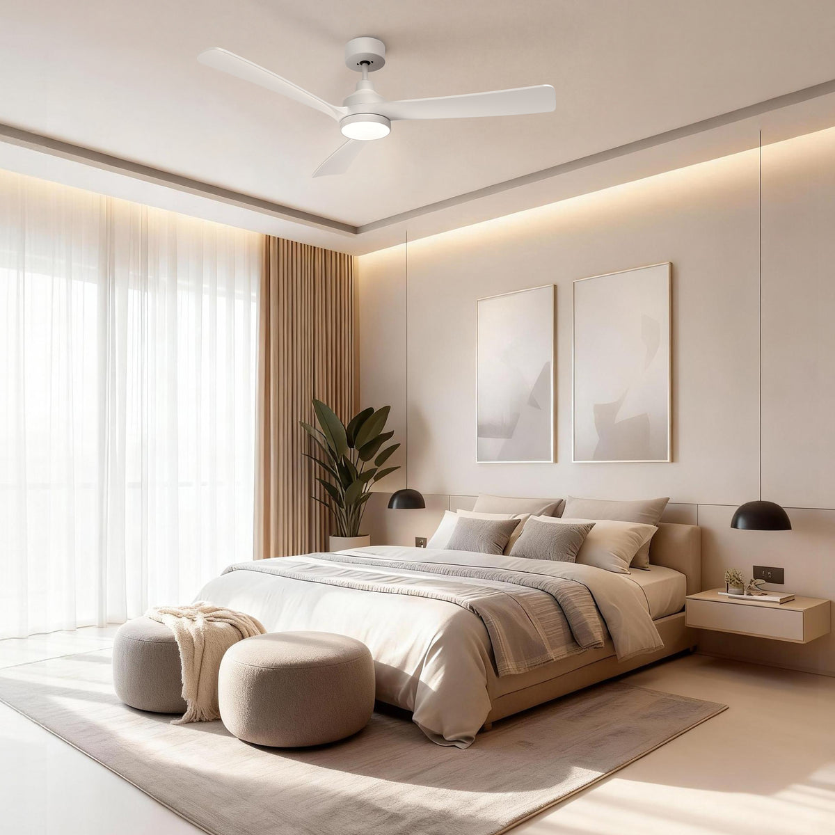 52-Inch Downrod Mount 3-Blade Ceiling Fan with Light and Remote Control