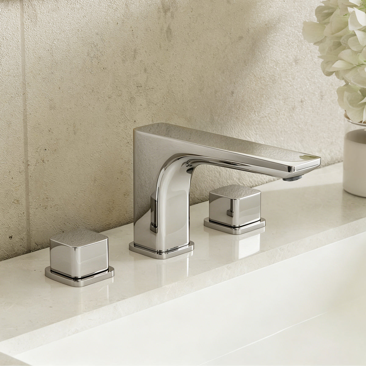 Two-Handle Low Arc Widespread Bathroom Sink Faucet With Pop-Up Drain