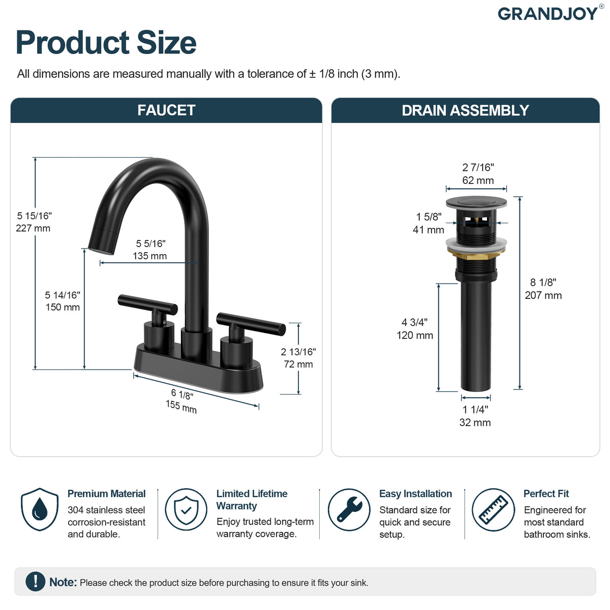 Two-Handle Centerset Bathroom Sink Faucet With Pop-Up Drain