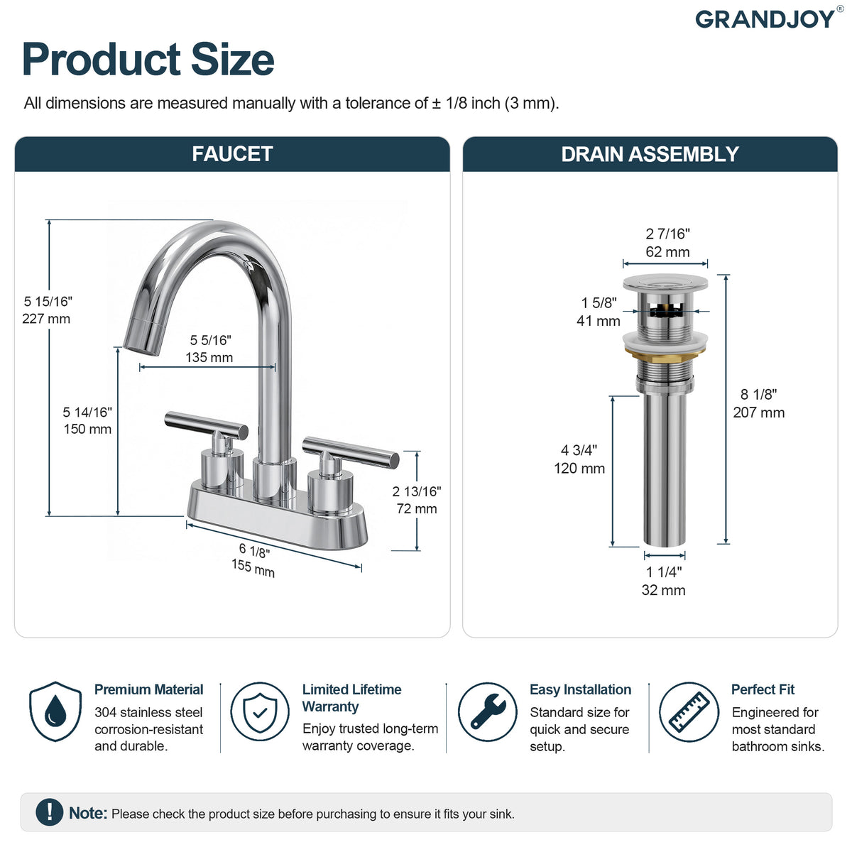 Two-Handle Centerset Bathroom Sink Faucet With Pop-Up Drain
