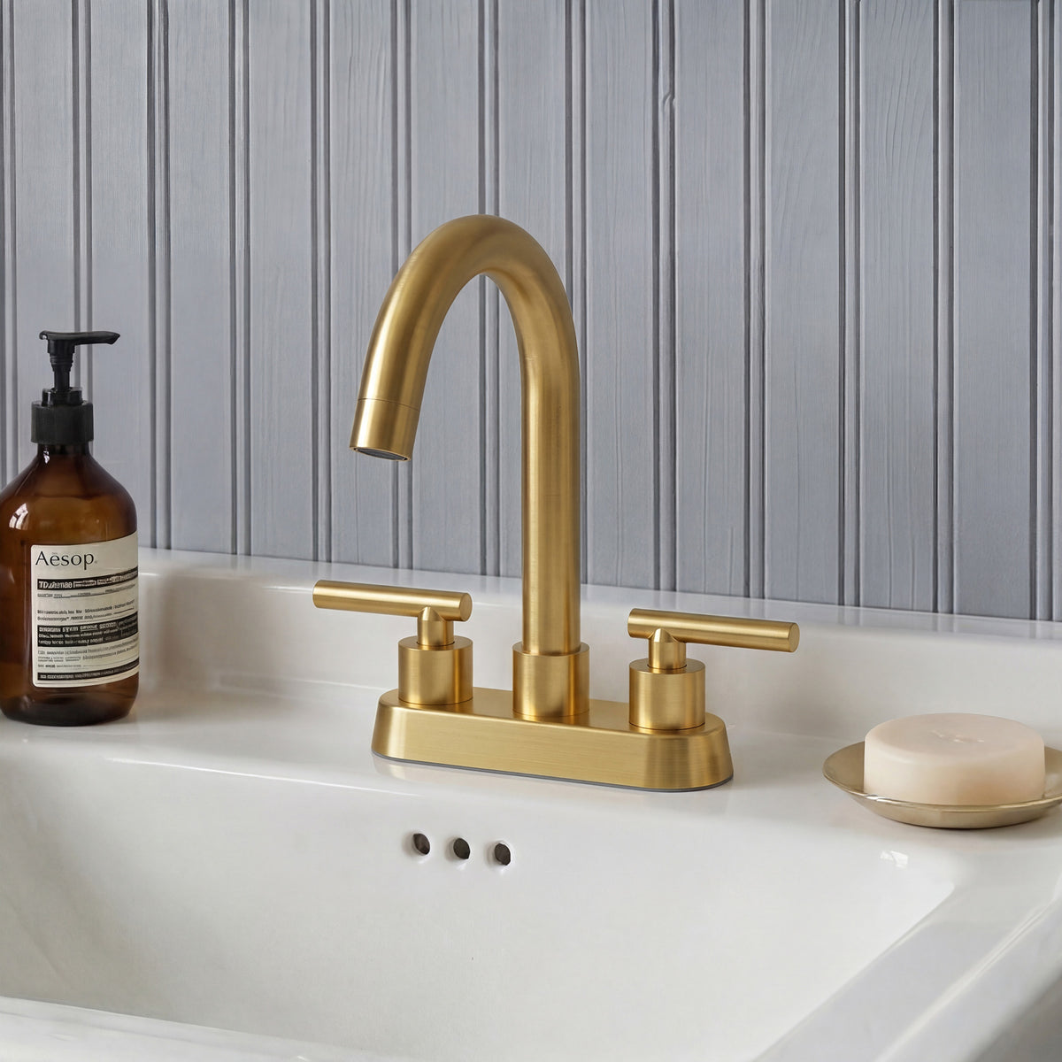 Two-Handle Centerset Bathroom Sink Faucet With Pop-Up Drain