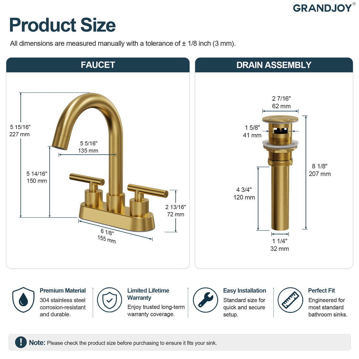 Two-Handle Centerset Bathroom Sink Faucet With Pop-Up Drain