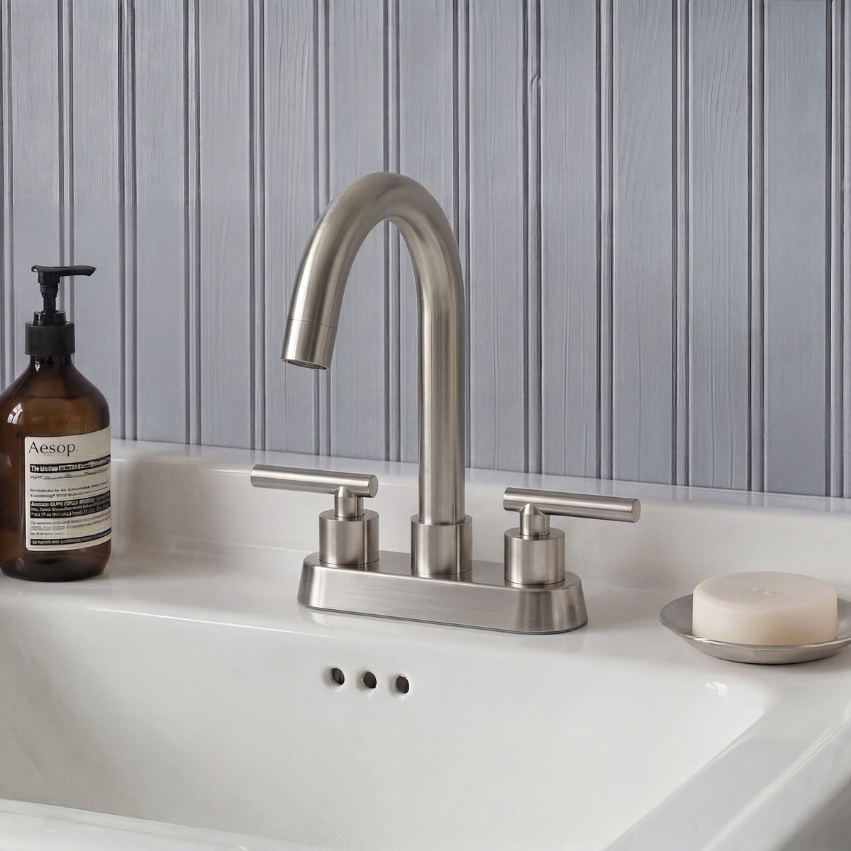 Two-Handle Centerset Bathroom Sink Faucet With Pop-Up Drain