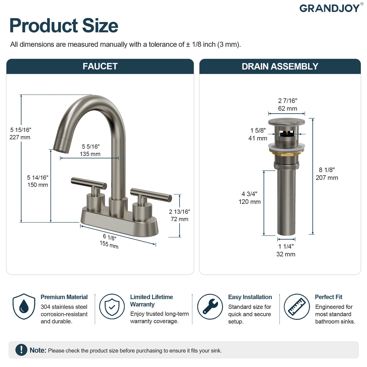 Two-Handle Centerset Bathroom Sink Faucet With Pop-Up Drain