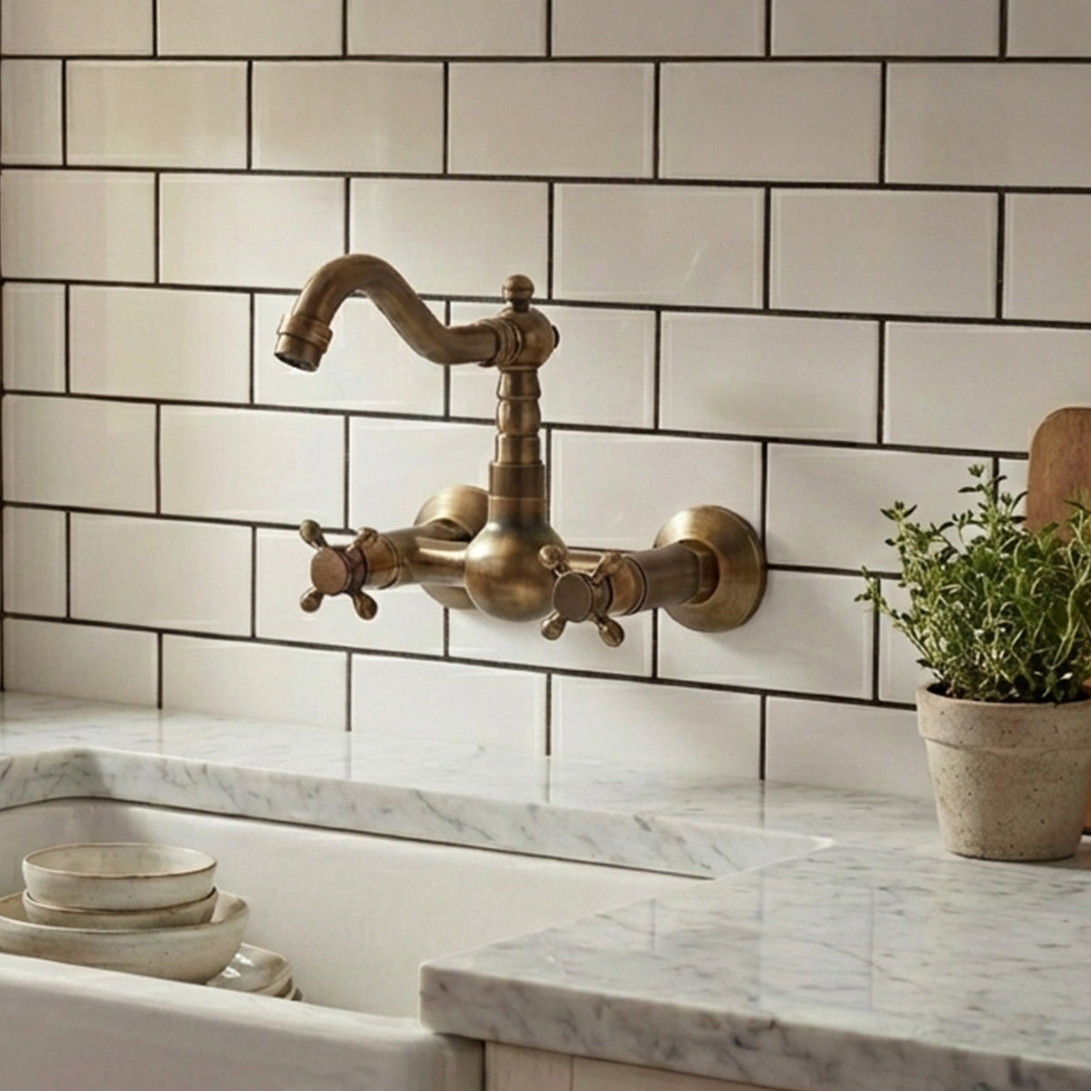 Two-Handle Wall-Mount Bathroom Sink Faucet