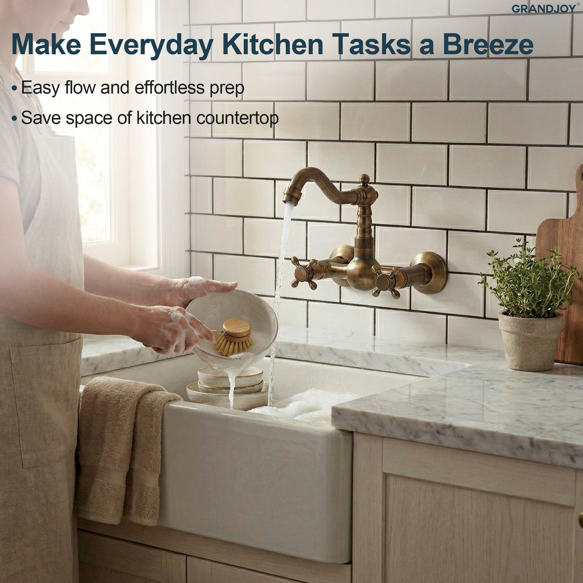 Two-Handle Wall-Mount Bathroom Sink Faucet
