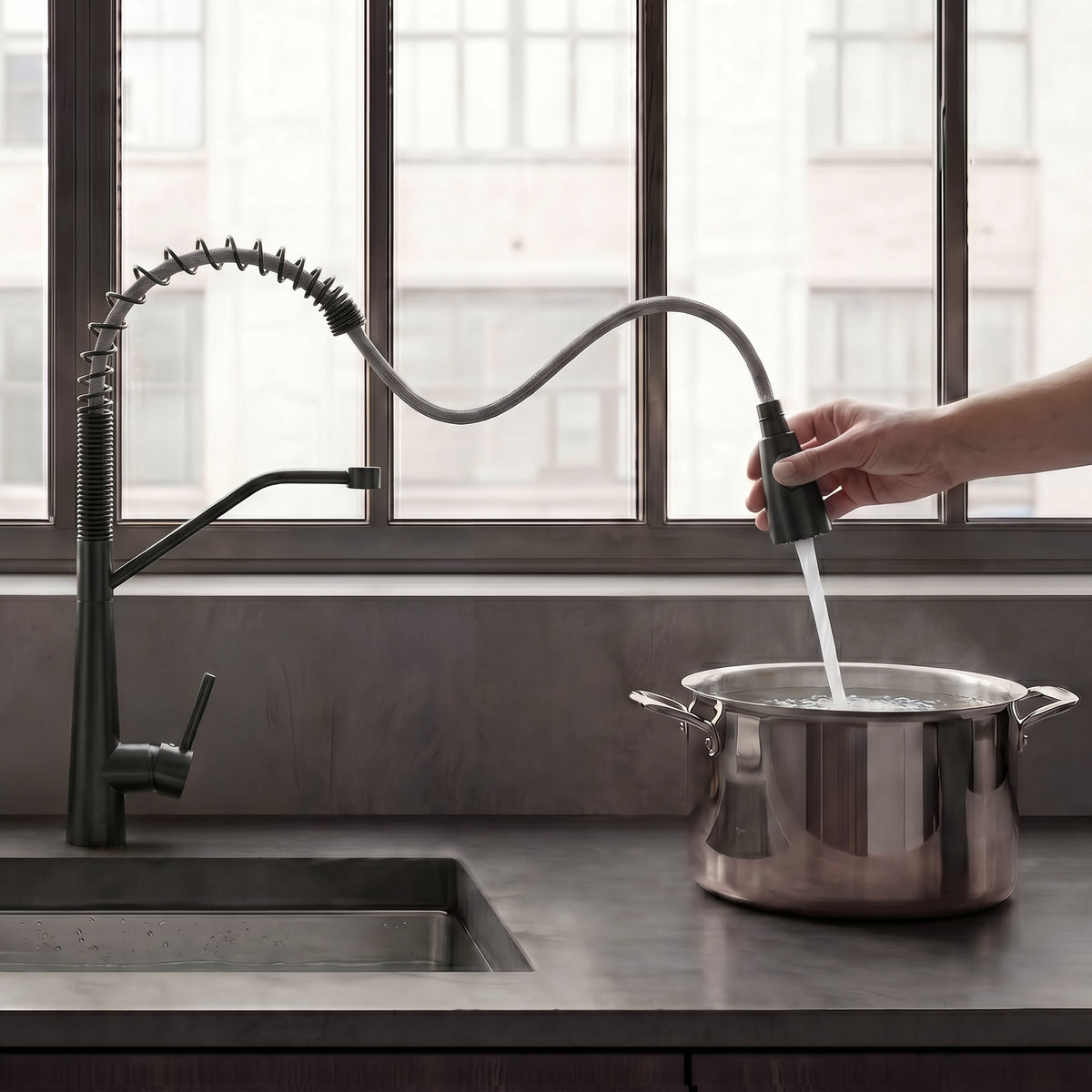 Single-Handle Pre-Rinse Spring Pull-Down Kitchen Faucet