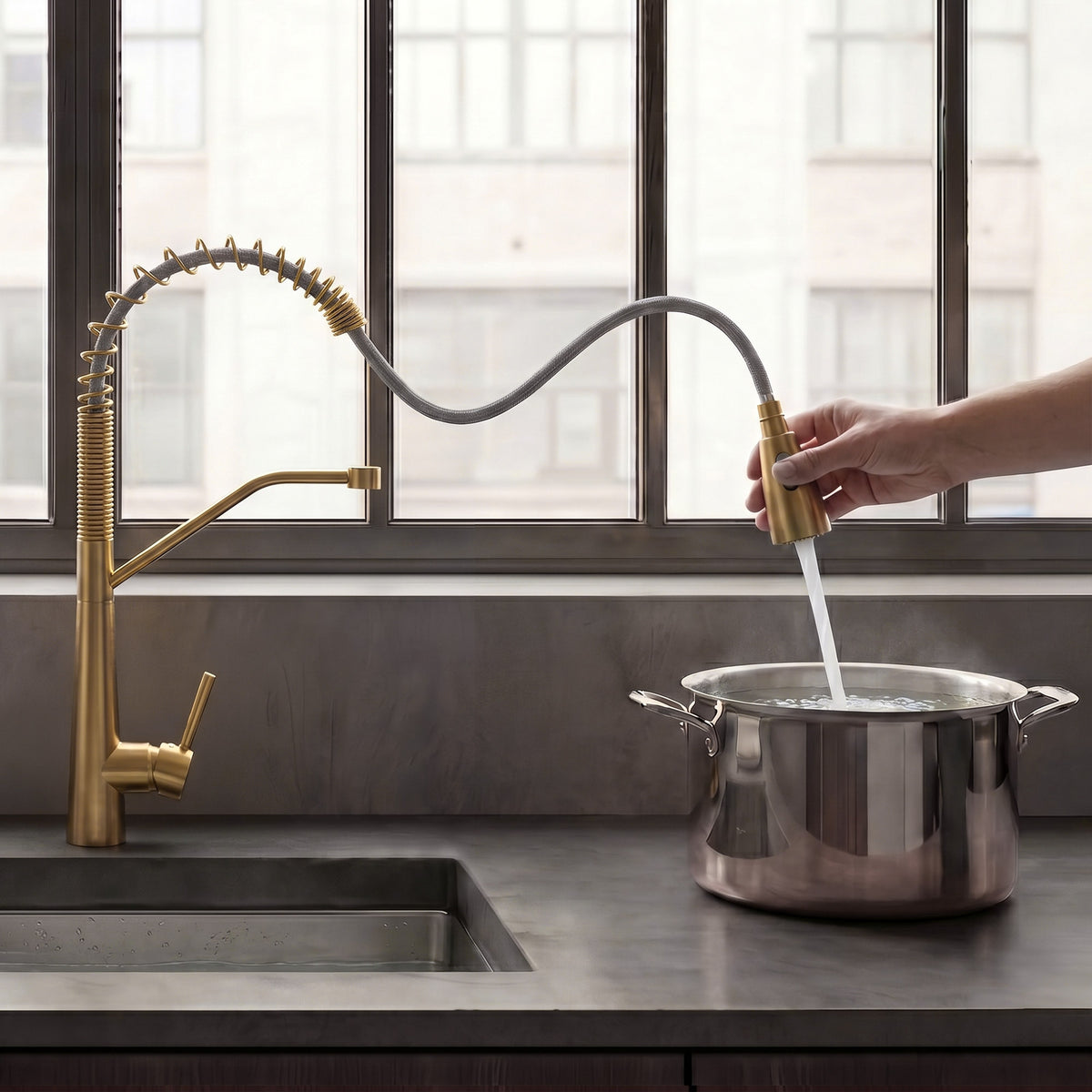 Single-Handle Pre-Rinse Spring Pull-Down Kitchen Faucet
